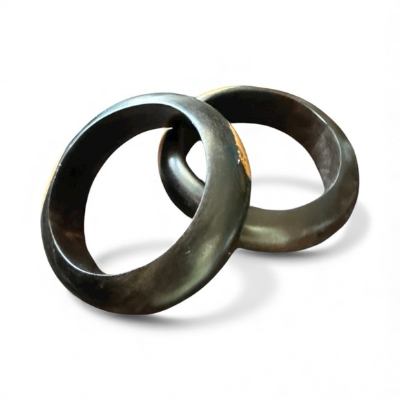 Set Of 2 Ebony Black Wood Bangle Bracelets 2-Tone Inlaid Boho Handmade 0.5"x6" - Picture 9 of 9